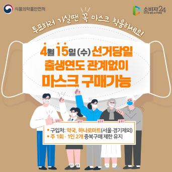 4월 15일 선거 당일, 출생연도 관계없이 마스크 구매 가능