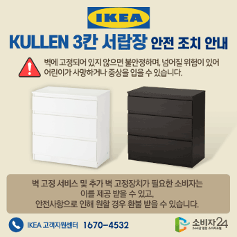 이케아(IKEA) KULLEN 3칸 서랍장 안전 조치 안내