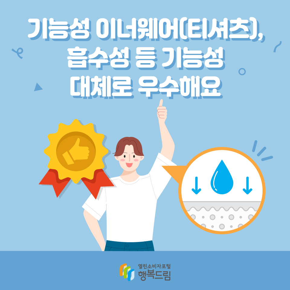 기능성 이너웨어(티셔츠), 흡수성 등 기능성 대체로 우수해요