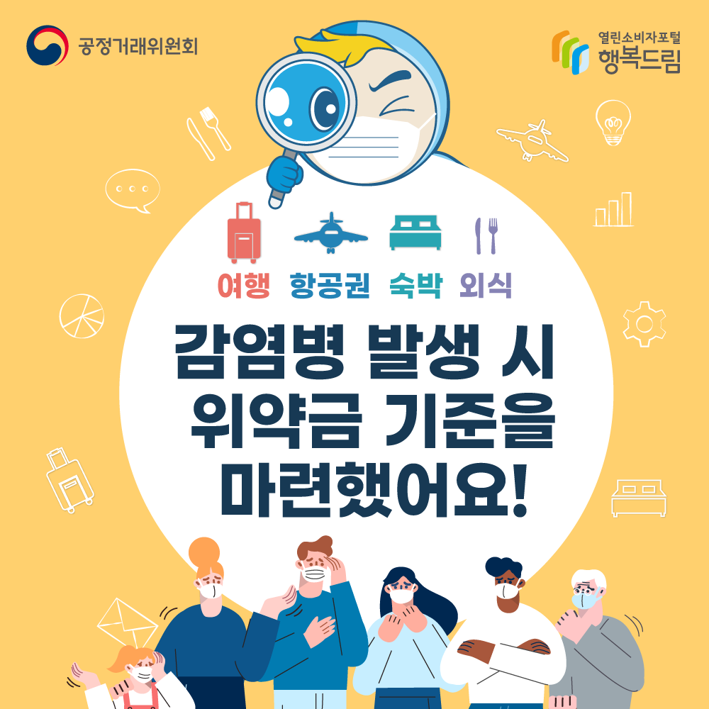 감염병 발생 시 위약금 기준을 마련했어요! 여행, 항공권, 숙박, 외식 분야 공정거래위원회 행복드림 열린소비자포털