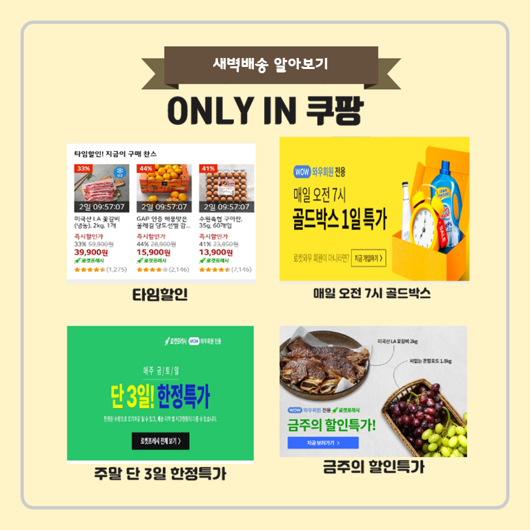 ONLY IN 쿠팡  타임할인  매일 오전 7시 골드박스  주말 단 3일 한정특가  금주의 할인특가 