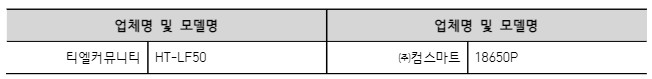 업체명 및 모델명 업체명 및 모델명 티엘커뮤니티 HT-LF50 ㈜컴스마트
