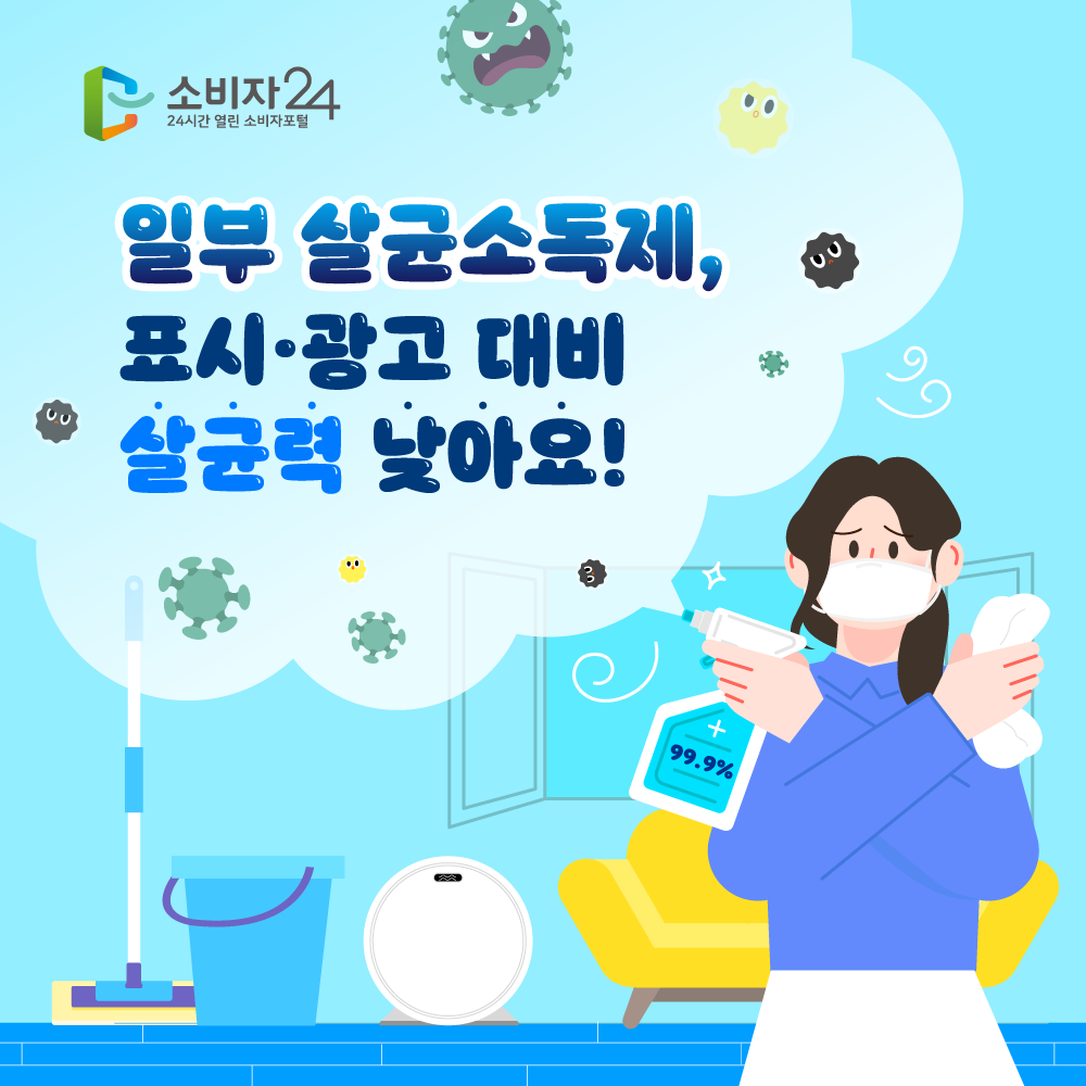 일부 살균소독제, 표시·광고 대비 살균력 낮아요!