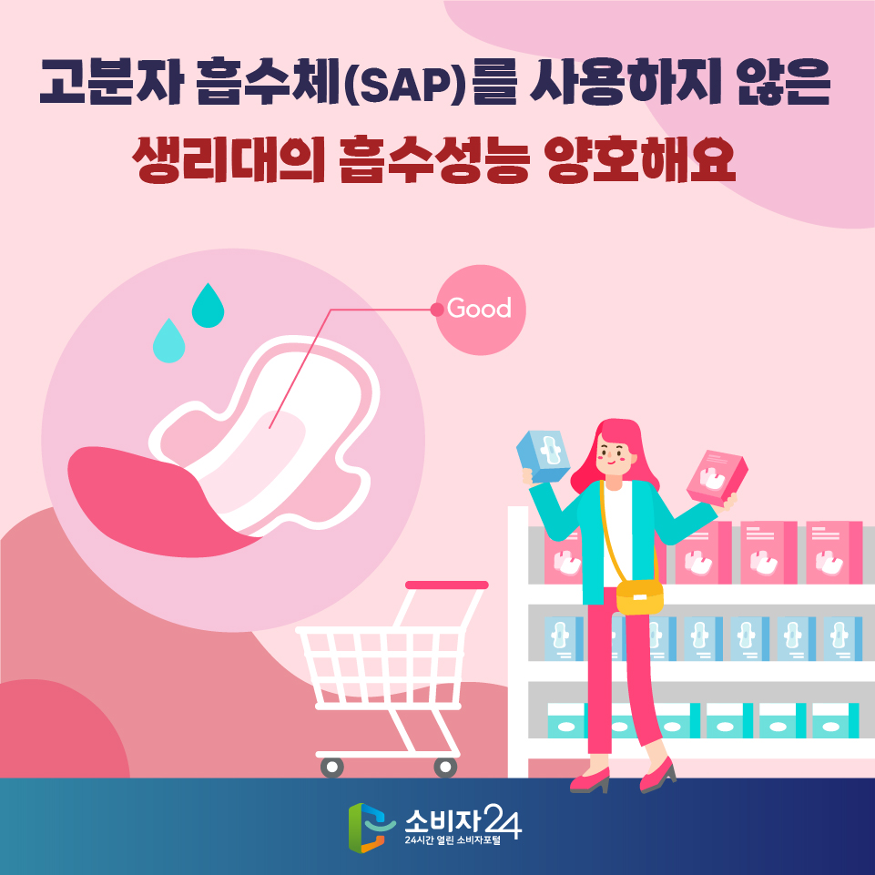 고분자 흡수체(SAP)를 사용하지 않은 생리대의 흡수성능 양호해요