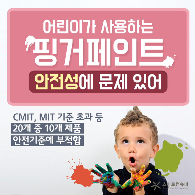 어린이가 사용하는 핑거페인트, 안전성에 문제 있어  - CMIT, MIT 기준 초과 등 20개 중 10개 제품 안전기준에 부적합 - 